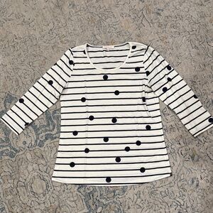 Skies Are Blue Black and White Striped Polka Dot Top